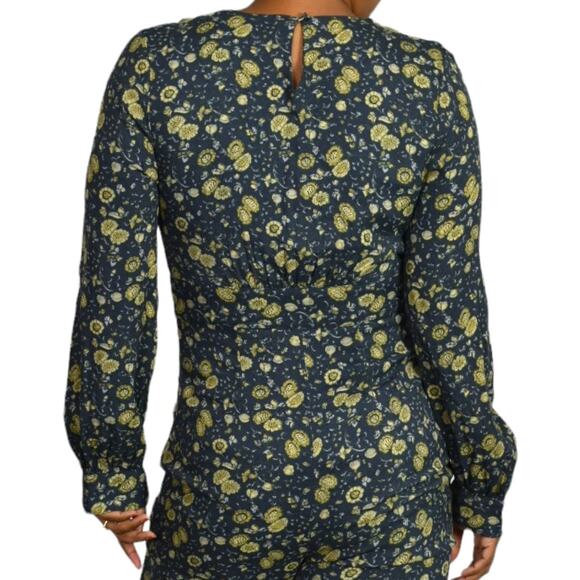 Free People Some Like it Hot Jumpsuit Blue Flare Leg Long Sleeve Floral Size 4 - Picture 5 of 15
